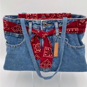 Blue and Red Shoulder Bag with Denim and Bandana